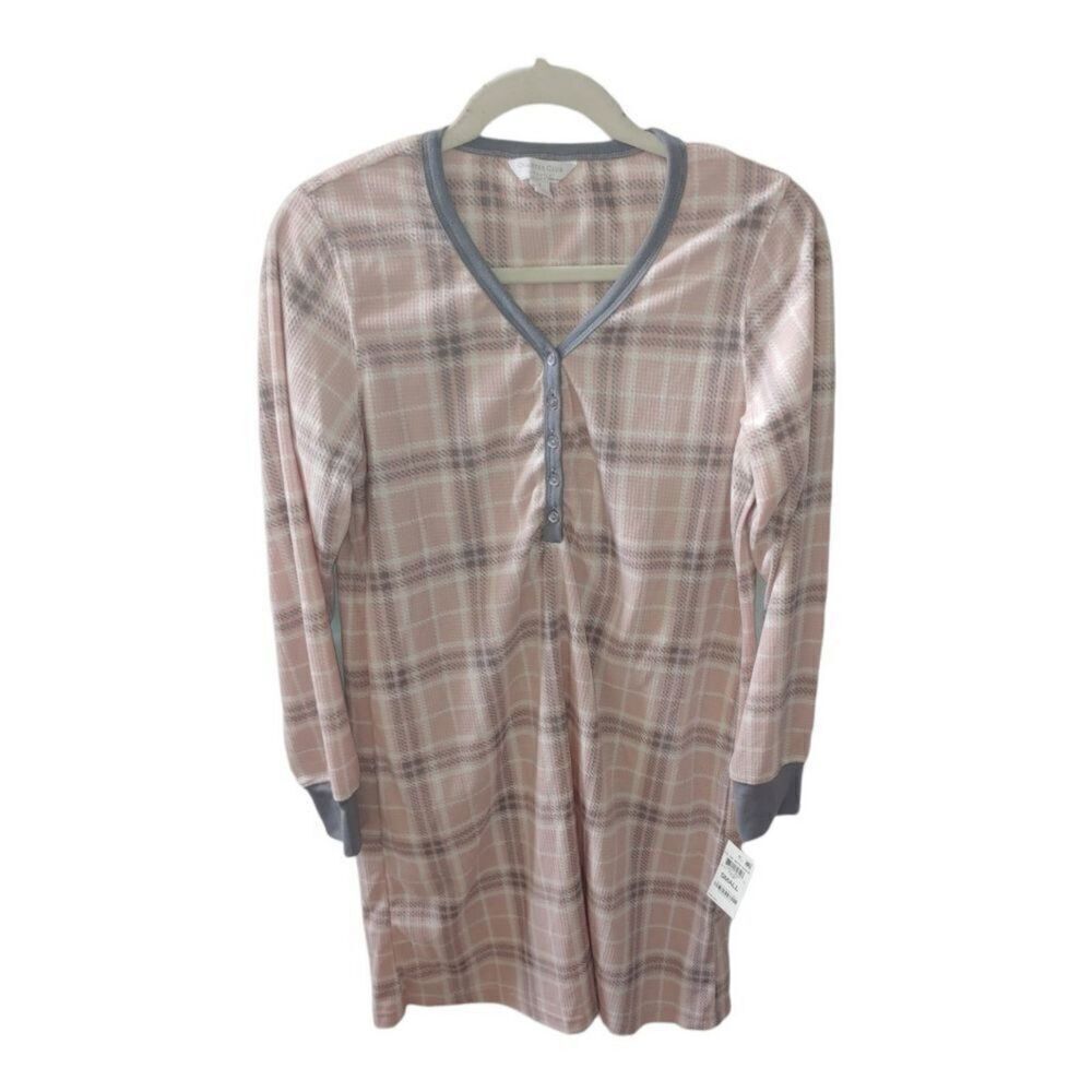 Charter Club Women's Size Small Pink/White/Grey Plaid Nightshirt. - Picture 5 of 6